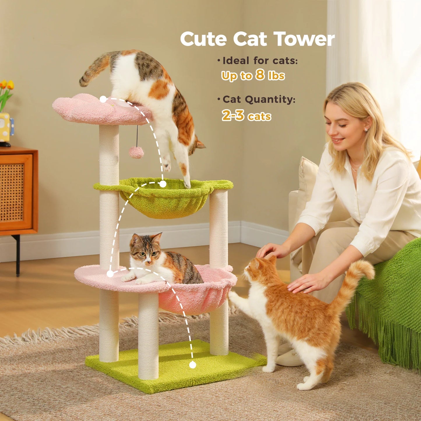 PAWZ Road Flower Cat Tree With Hammocks And Scratching Posts