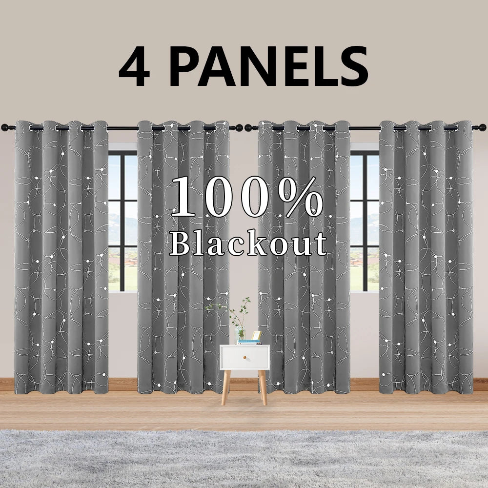 4 Piece Blackout Grommet Curtains Thermal Insulated Room Darkening