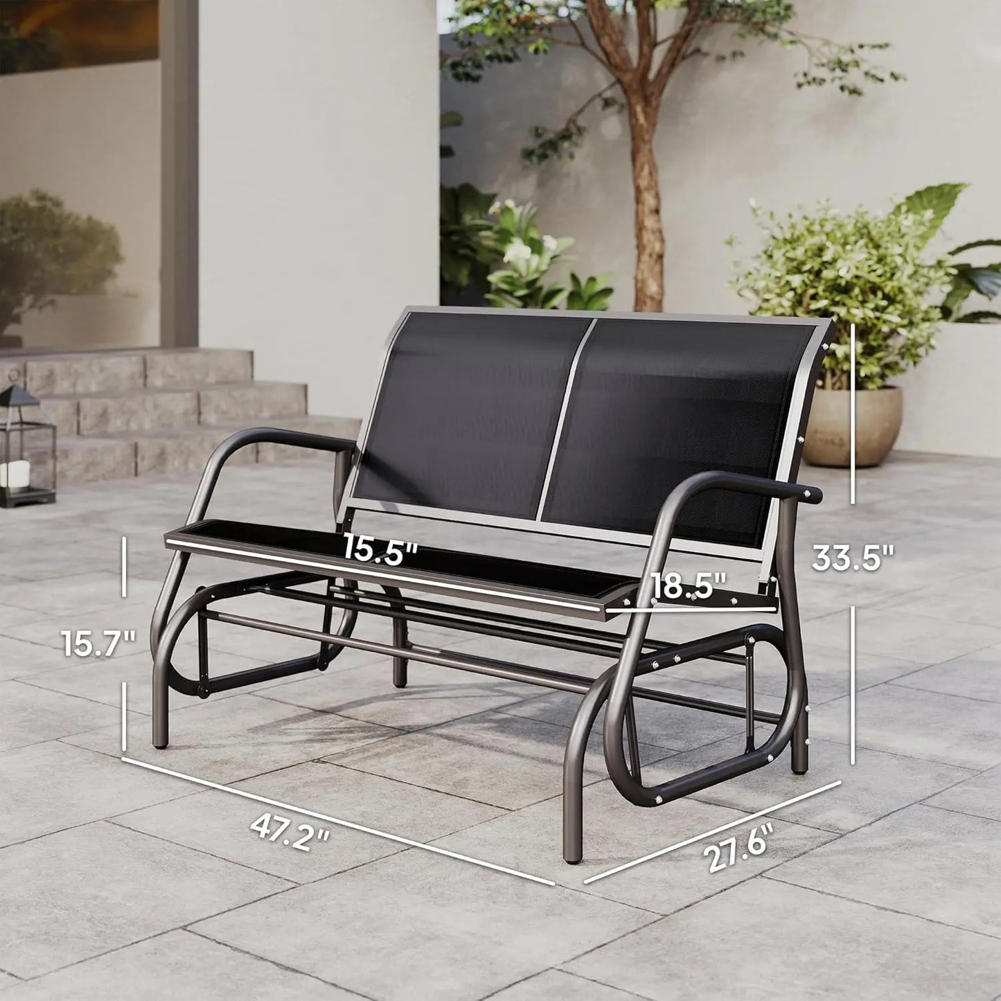 Outdoor Glider Bench For Patio With Powder Coated Steel Frame