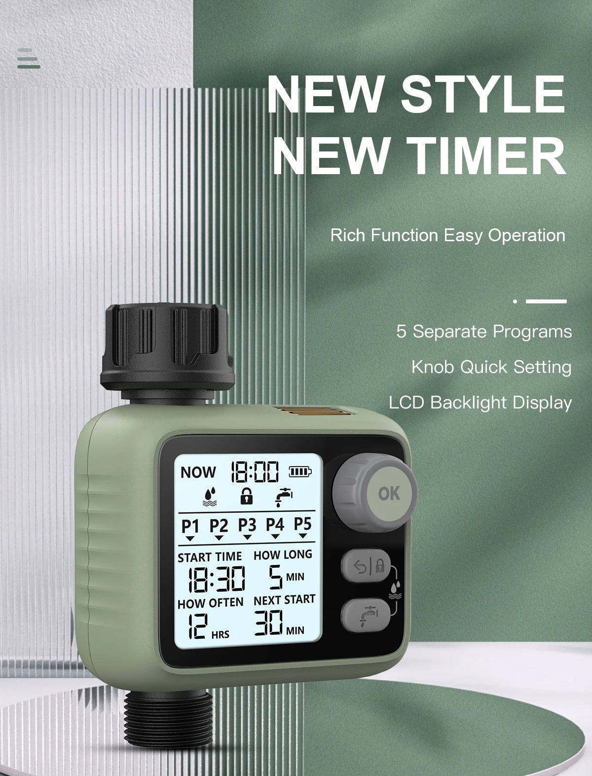 Eshico HCT-372 Water Timer With LED Backlit Display and Rain Sensor