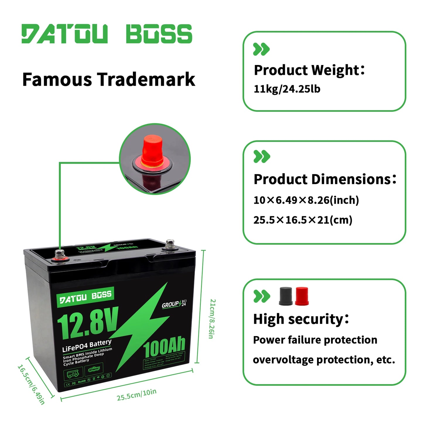 DATOUBOSS MFUZOP 12V 100Ah LiFePO4 Battery With BMS