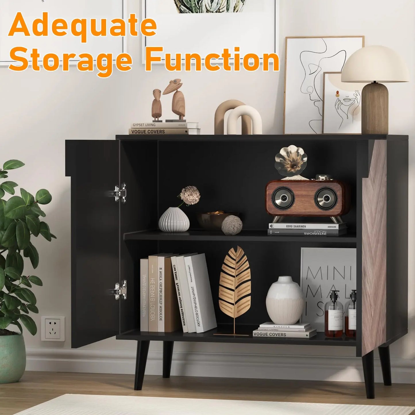 HiMISS Modern Storage Cabinet With Shelf And Doors For Living Room
