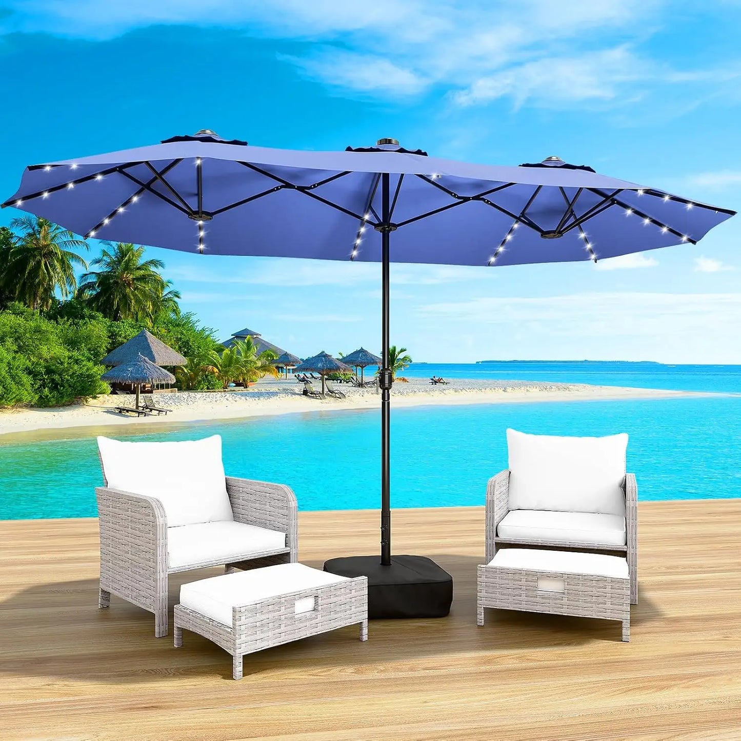 Patio Umbrella With Base Double-Sided Outdoor Shelter