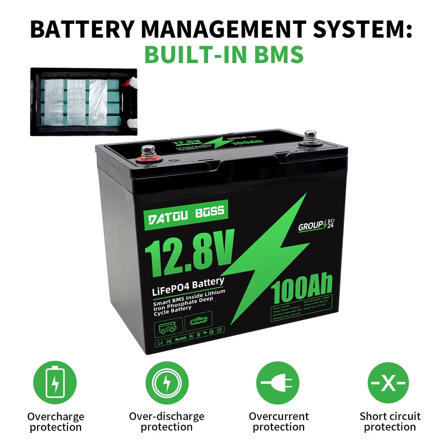 DATOUBOSS MFUZOP 12V 100Ah LiFePO4 Battery With BMS