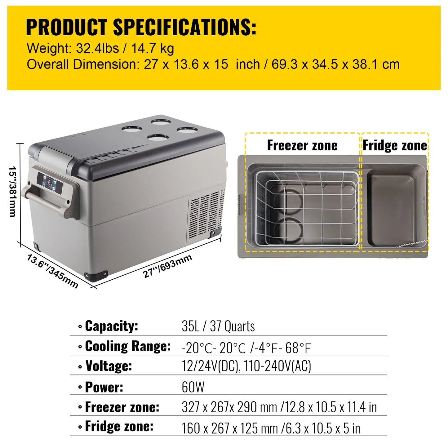 SucceBuy Portable Car Refrigerator Freezer Compressor Cooler For Camping