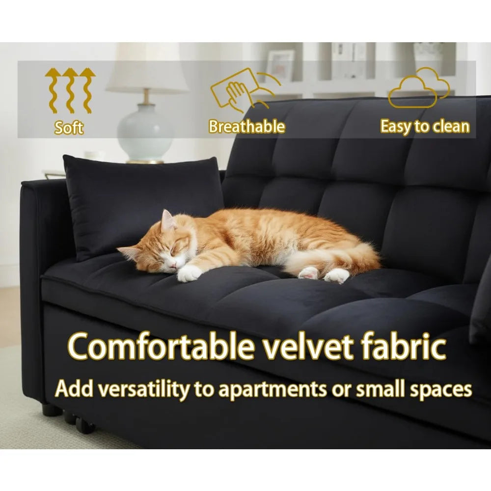 3-In-1 Velvet Sleeper Sofa Bed With Storage Convertible Couch