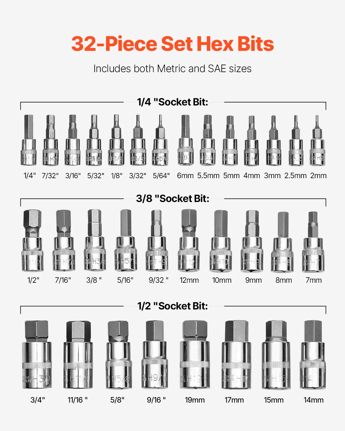 Hex Bit Socket Set S2 Cr-V Alloy Steel Case Metric-Grade