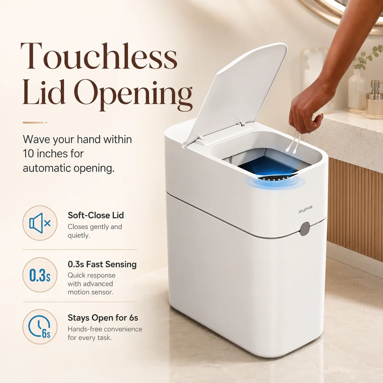 Joybos Touchless Trash Can With Motion Sensor Auto Bag Suction