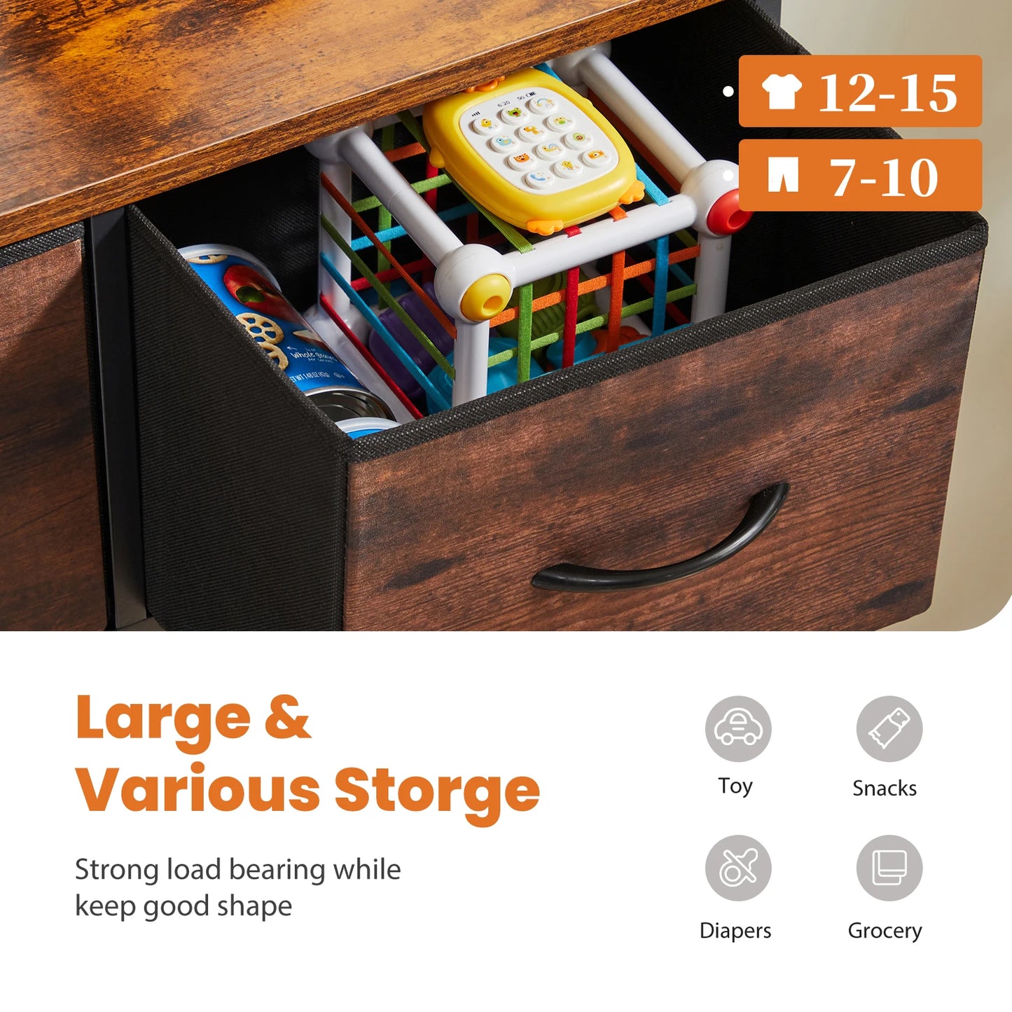 JHK Dresser With Nine Fabric Storage Drawers For Bedroom