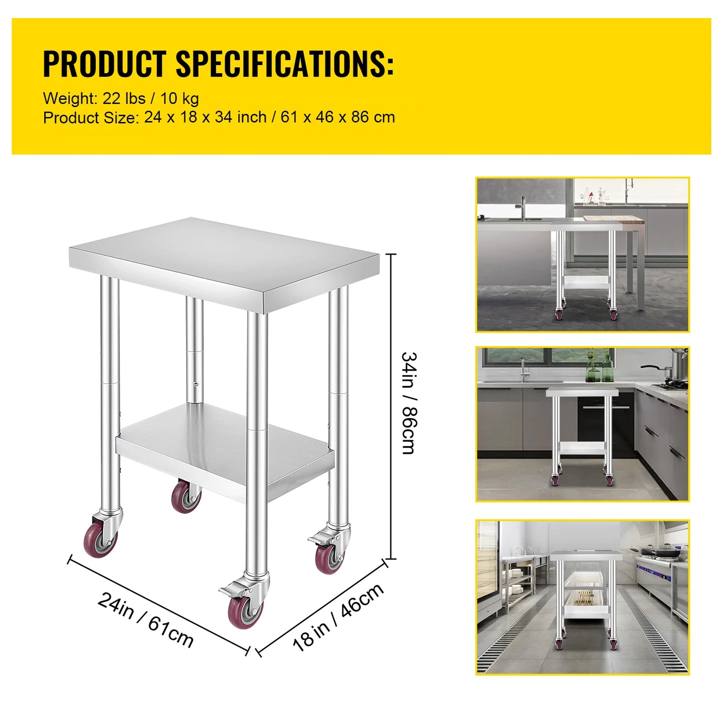 SucceBuy Stainless Steel Kitchen Work Table With Casters For Home