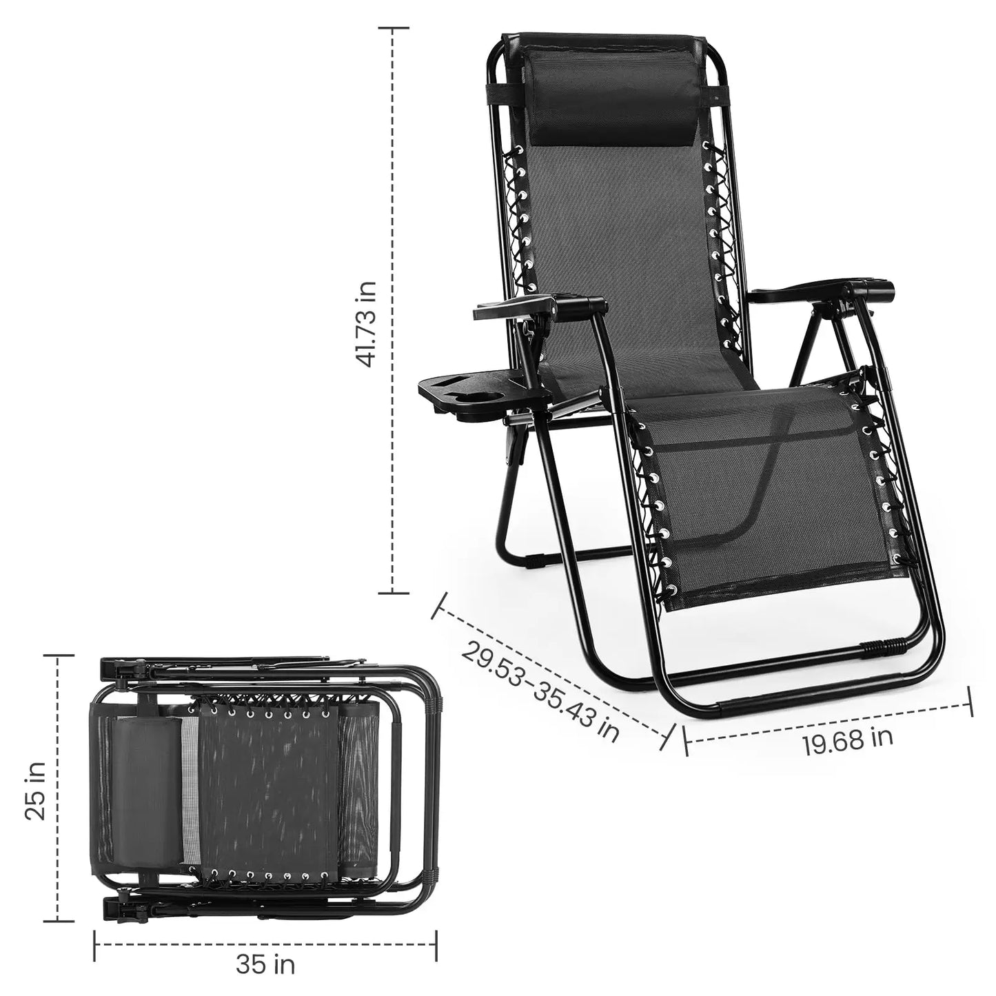 JHK Zero Gravity Portable Recliner With Cup Holder Trays