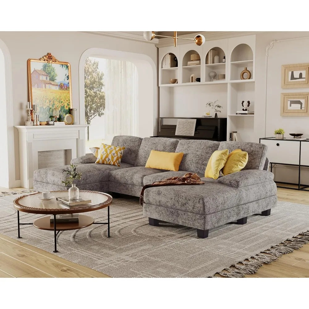 U Shaped Linen Fabric Sectional Sofa Set For Living Room