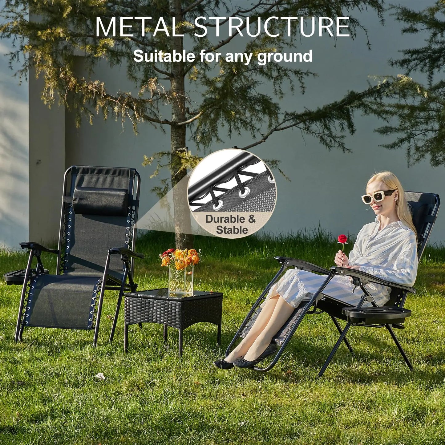 JHK Zero Gravity Portable Recliner With Cup Holder Trays