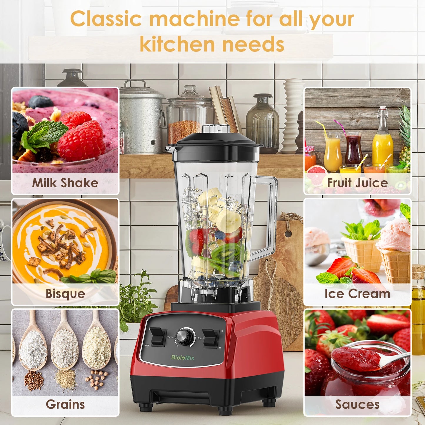 Biolomix Heavy Duty Blender Juicer Mixer Food Processor 3HP 2200W