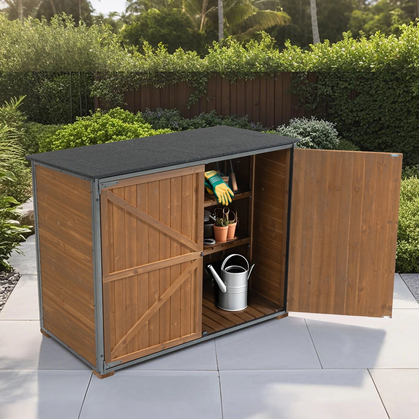 LZBEITEM Outdoor Storage Cabinet Garden Shed With Metal Frame