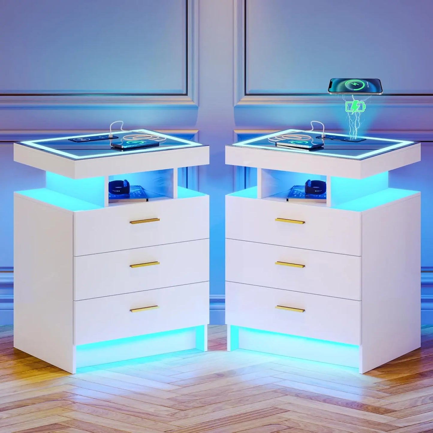 Nightstands Set With Wireless Charging Auto Sensor Led End Tables