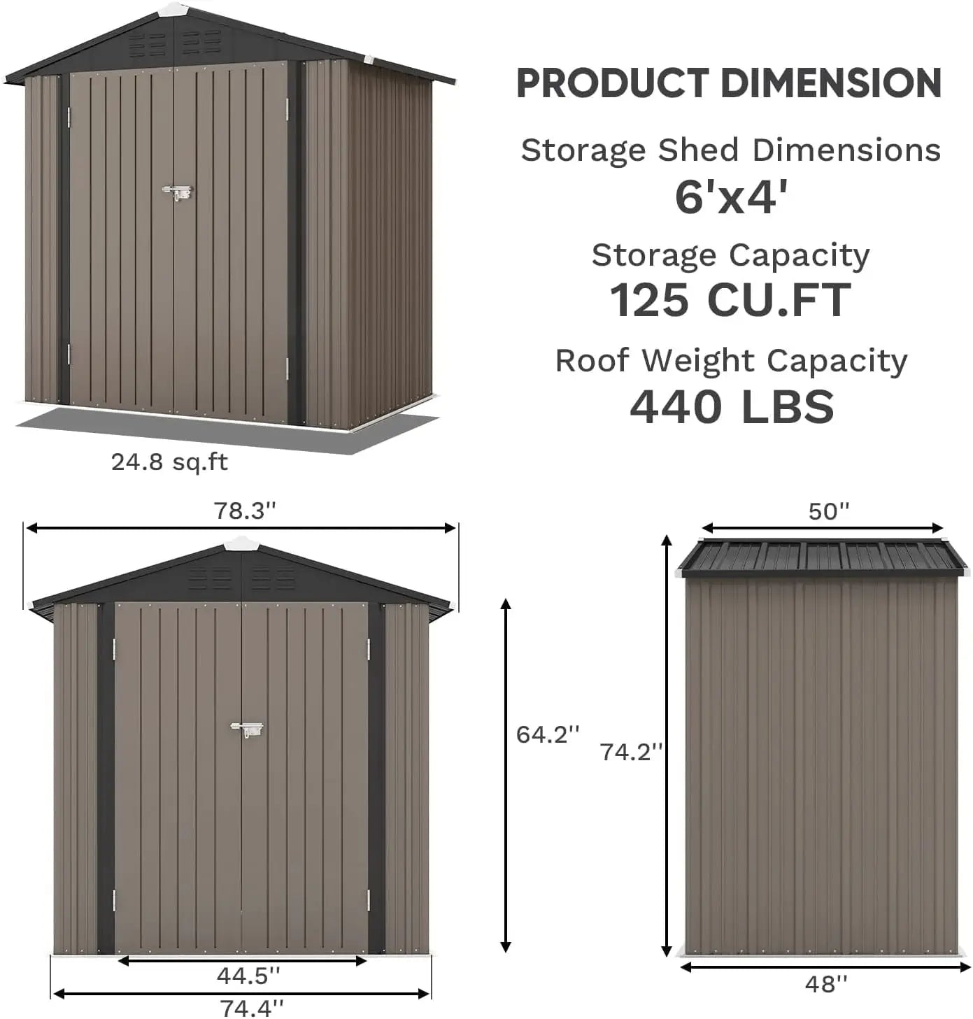 Metal Storage Shed With Lockable Door Sloped Roof Waterproof Outdoor