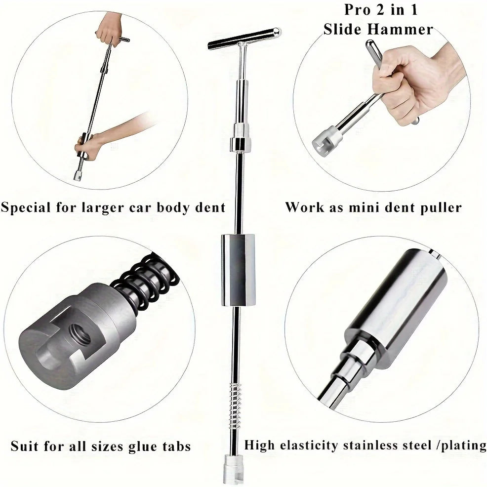 Paintless Dent Removal Kit With T Bar Puller Slide Hammer