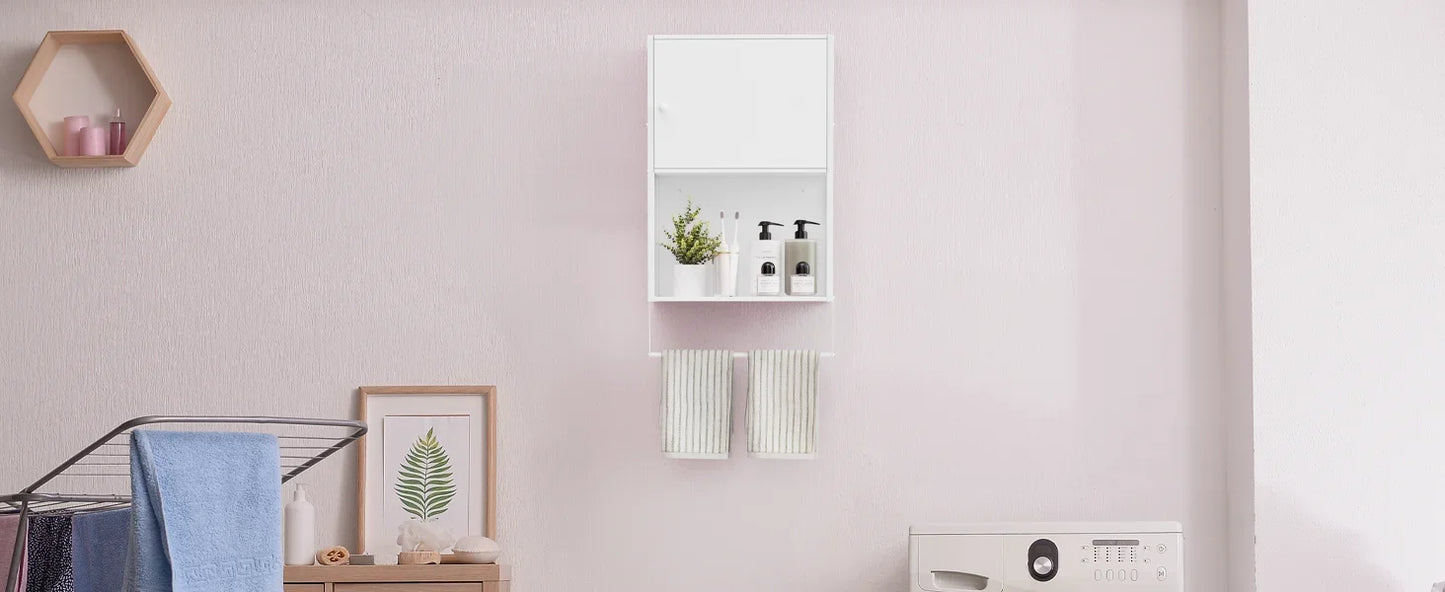 Over Toilet Bathroom Cabinet With Towel Bar And Shelves