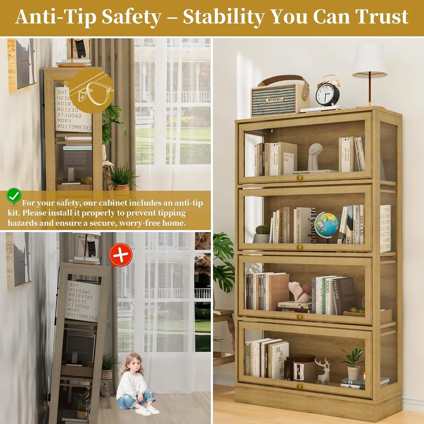 Zhilu Display Cabinet With Acrylic Glass Doors And Led Lighting For Collectibles