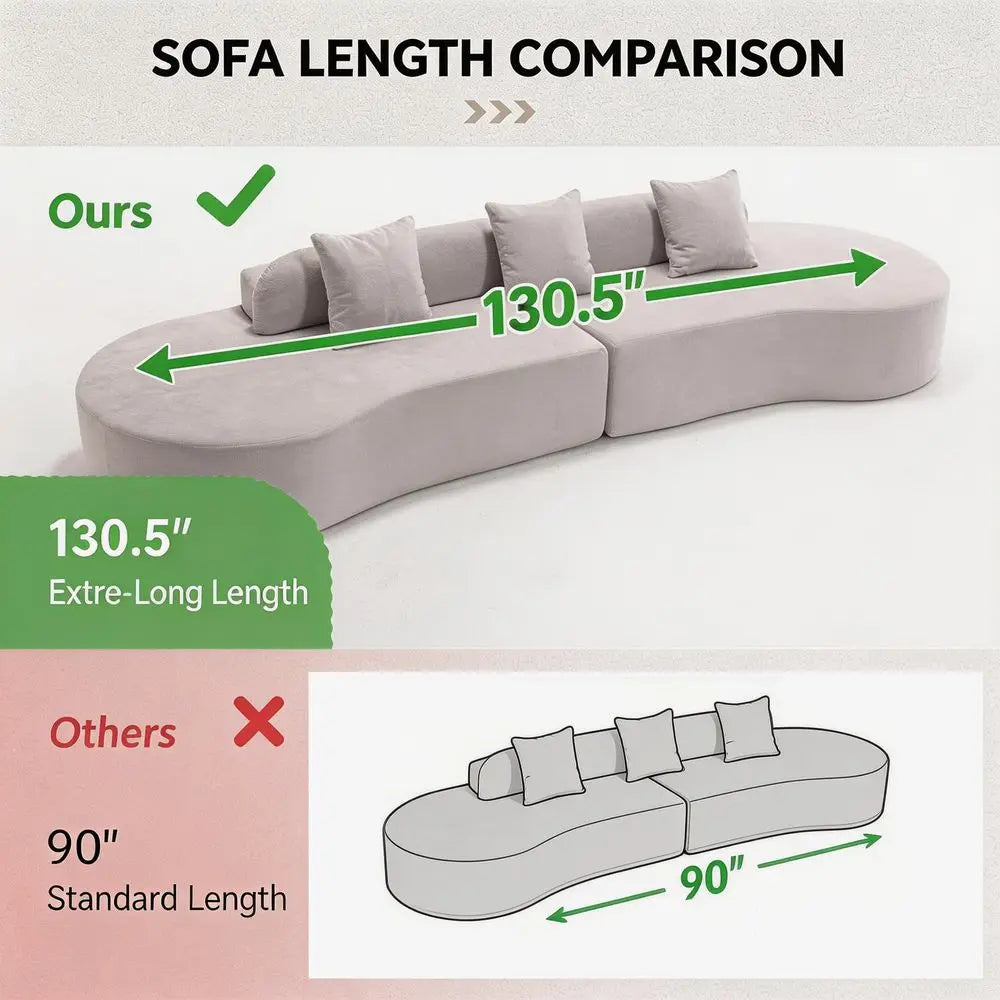 QWC Modern Curved Cloud Couch Sectional With 3 Pillows