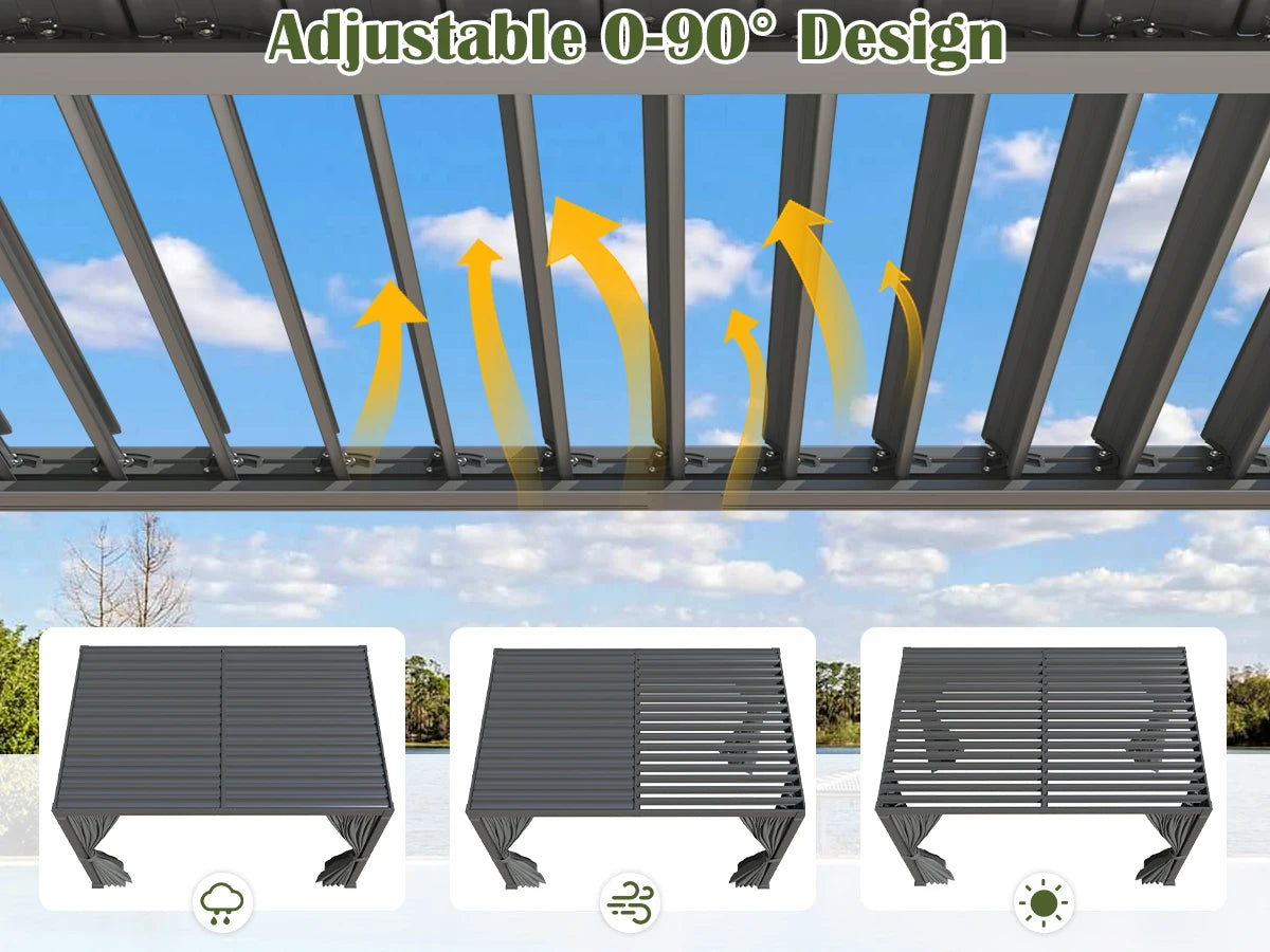 VIWAT Louvered Pergola Gazebo With Waterproof Roof For All Weather Outdoor