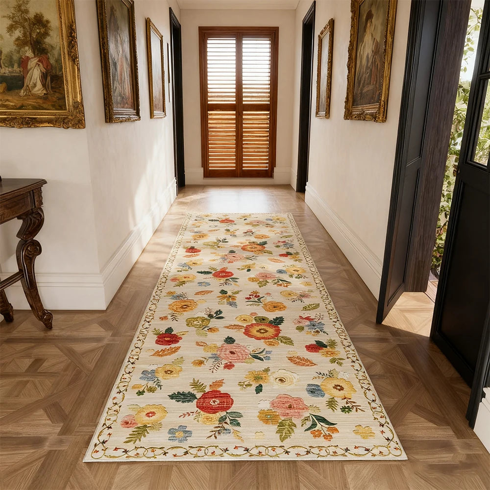 Boho Kilim Floral Area Rug Non Shedding And Machine Washable Low Pile