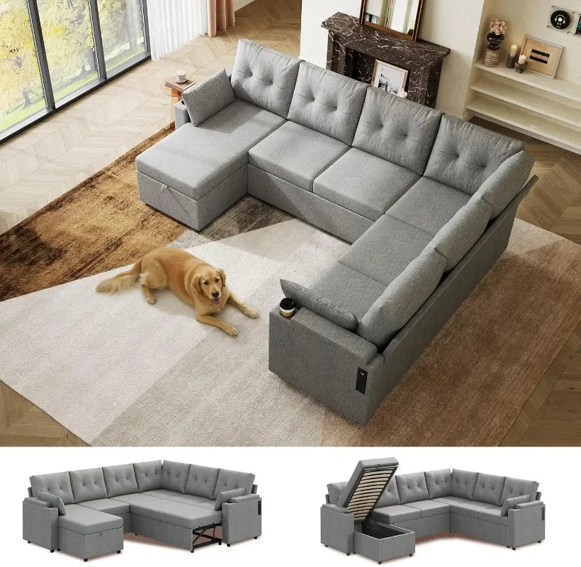 WLIVE U Shaped Sectional Sofa With Storage Chaise And Pillows