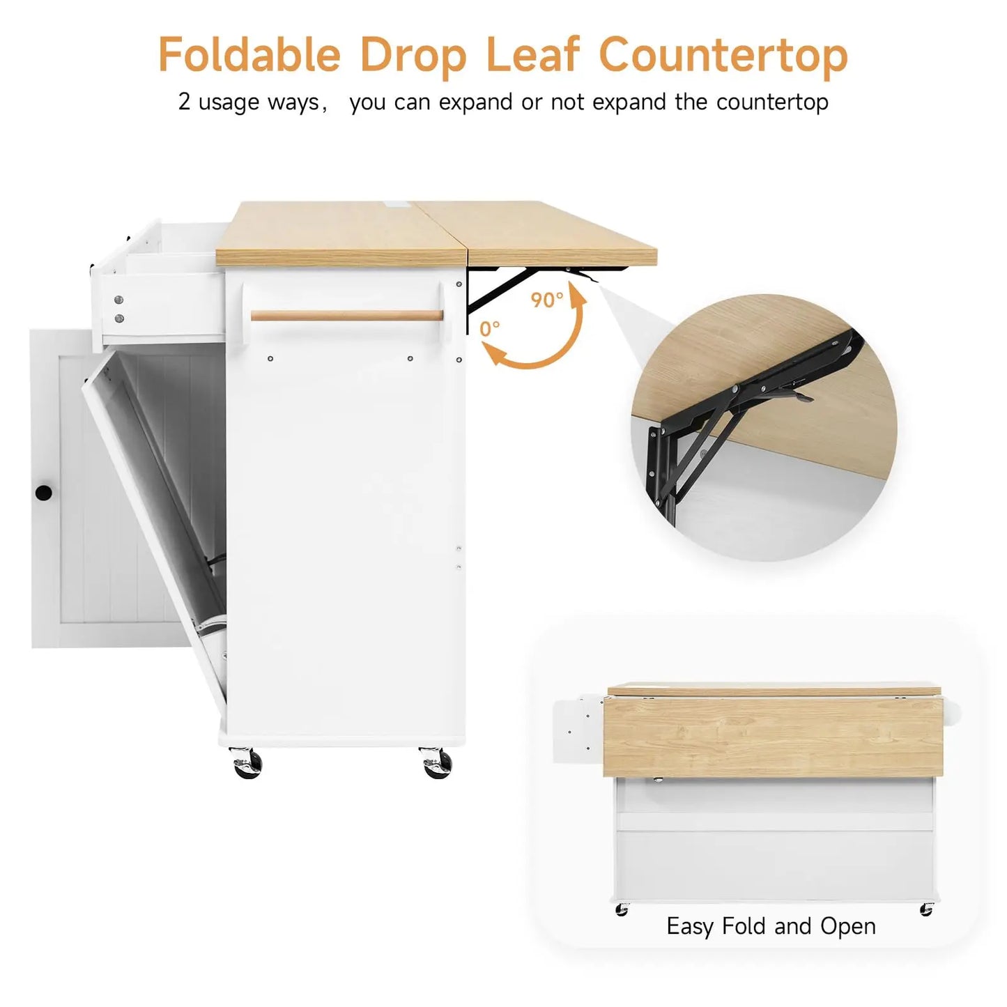 ONBRILL Rolling Mobile Kitchen Island With Power Outlet Towel Rack