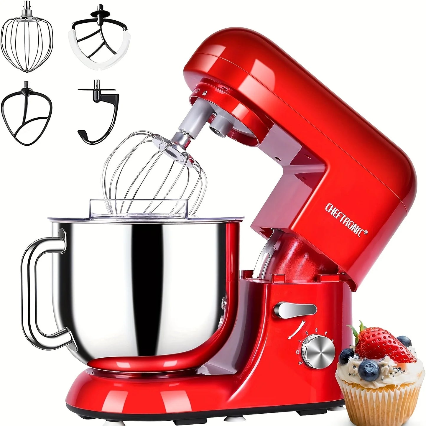 Cheftronic Tilt Head Stand Mixer Six Speed 650W Milk Frother