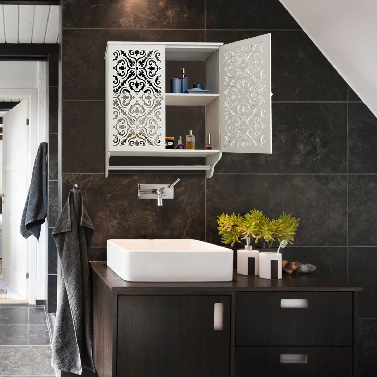 Bathroom Wall Cabinet With Towel Bar Over Toilet Space Saver