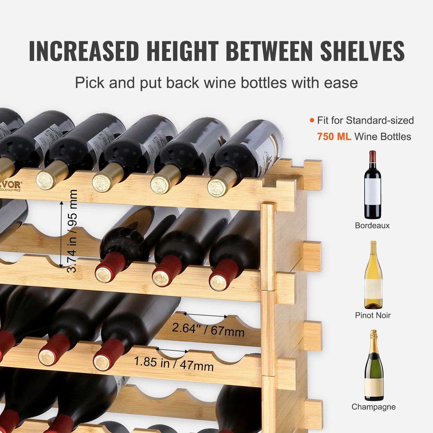 SucceBuy 8 Tier Bamboo Stackable Wine Rack Free Standing