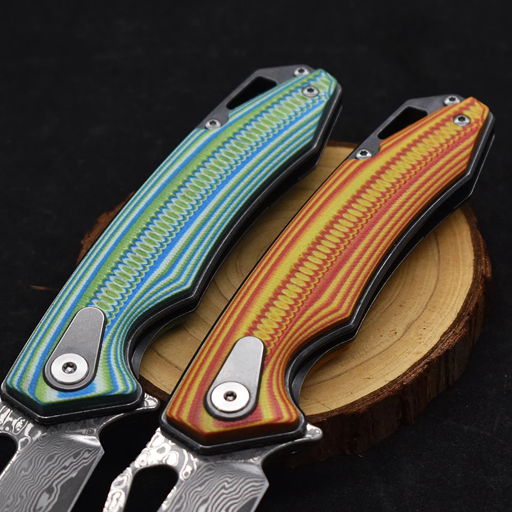 Blackdragon Damascus Steel Folding Knife With G10 Handle
