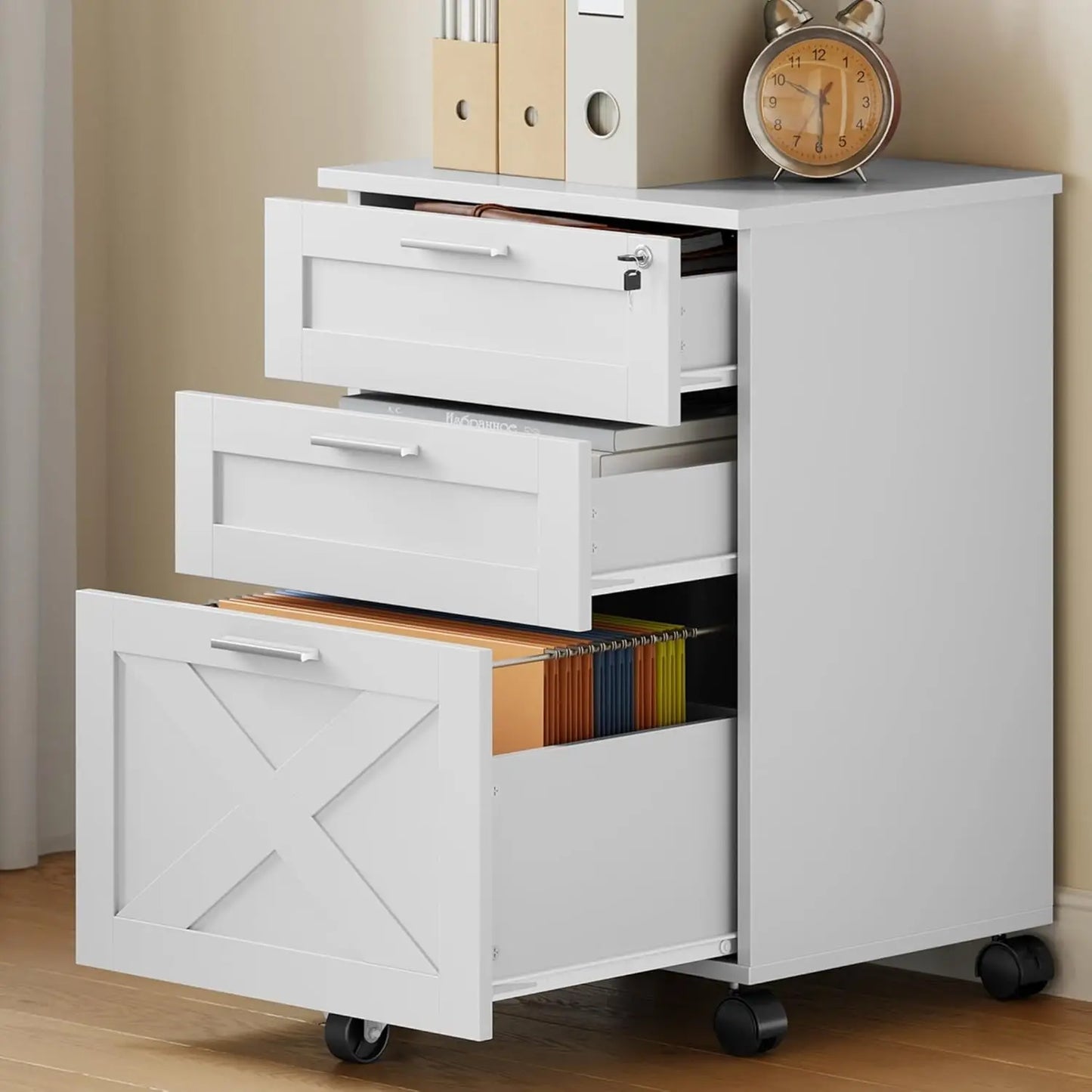 HiMISS 3-Drawer Rolling File Cabinet With Lock For Office