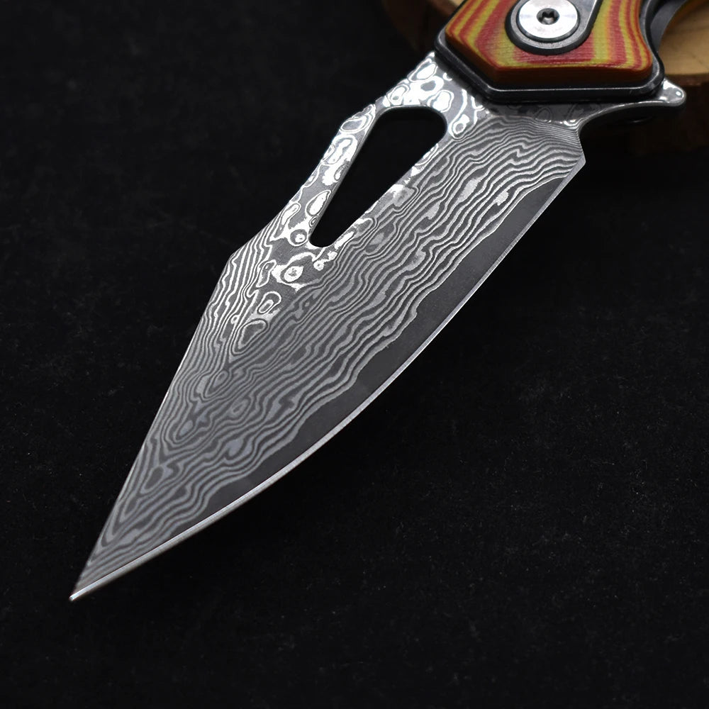 Blackdragon Damascus Steel Folding Knife With G10 Handle