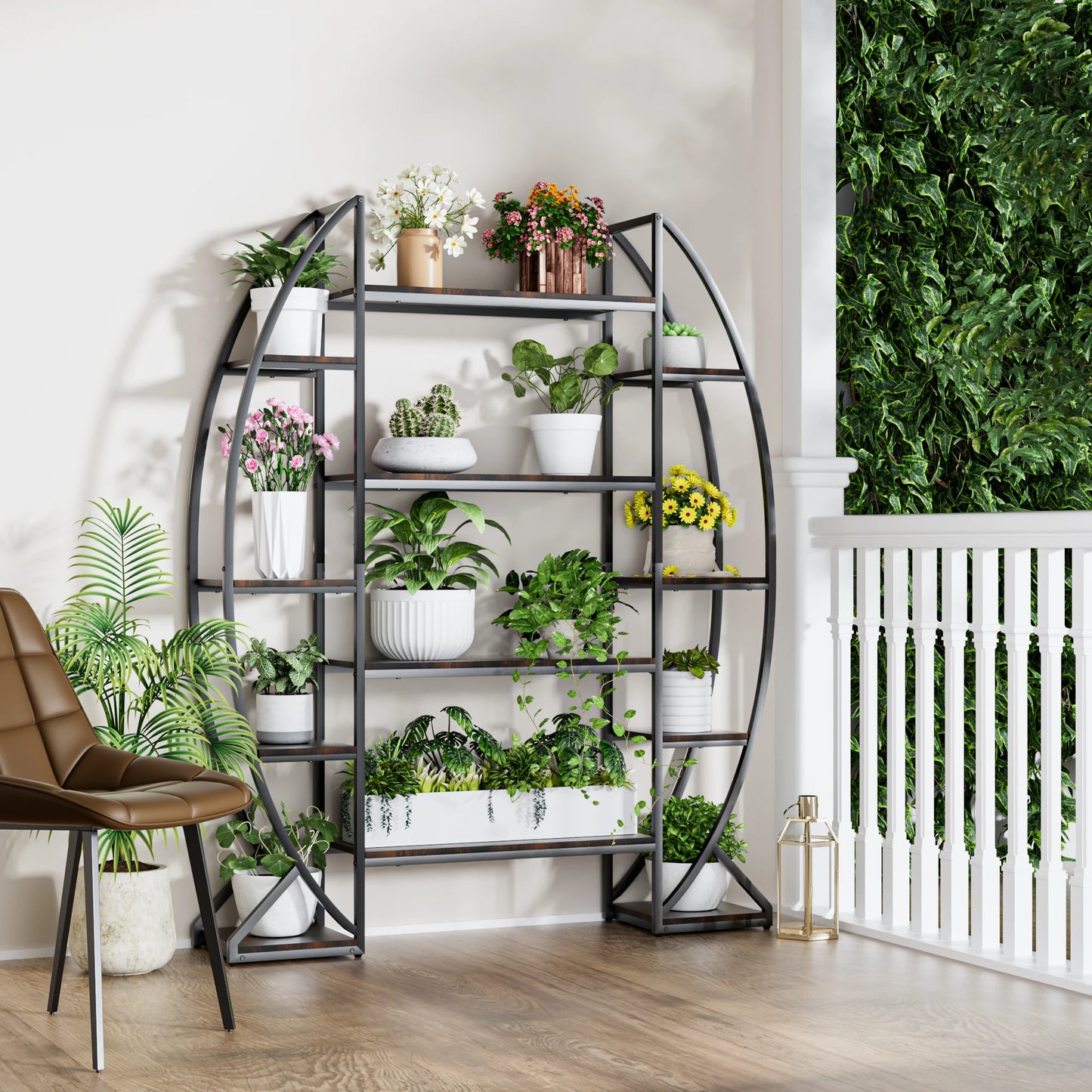 Iron Half Moon Plant Stand Multilayer Bookshelf Industrial Storage Rack