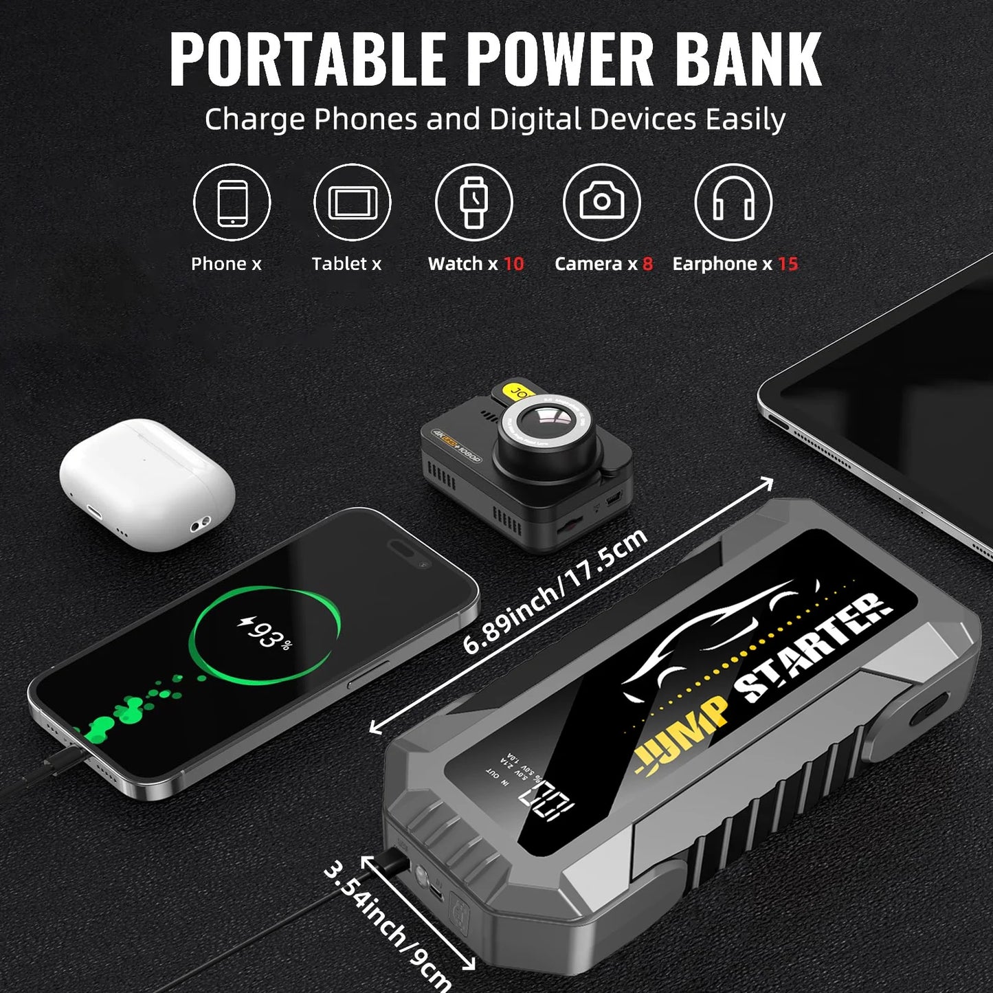 Car Jump Starter 7000A 20000mAh Battery Pack for 8L Gas and 7L Diesel