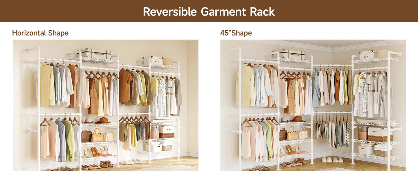 L4 Wall Mounted Industrial Pipe Clothes Rack Closet Organizer