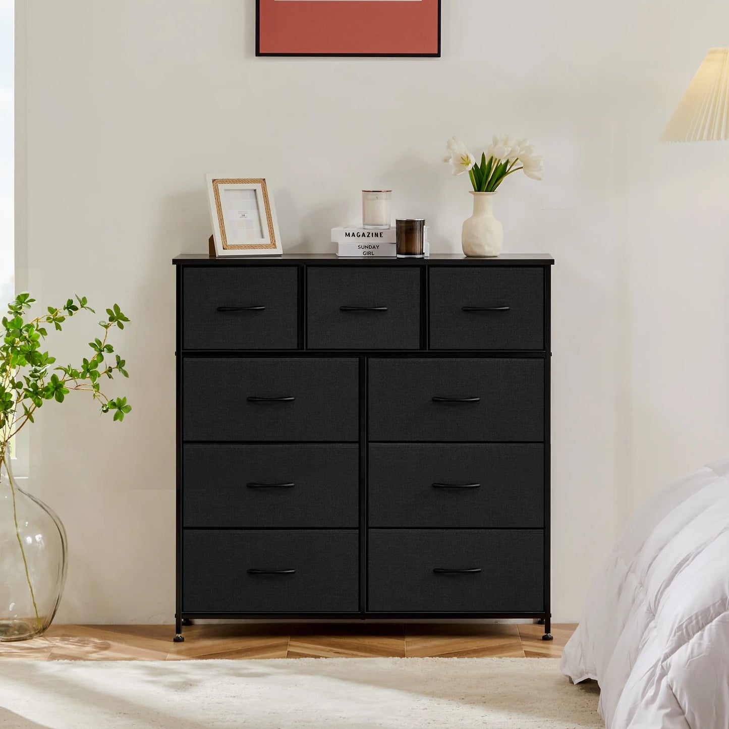 JHK Dresser With Nine Fabric Storage Drawers For Bedroom