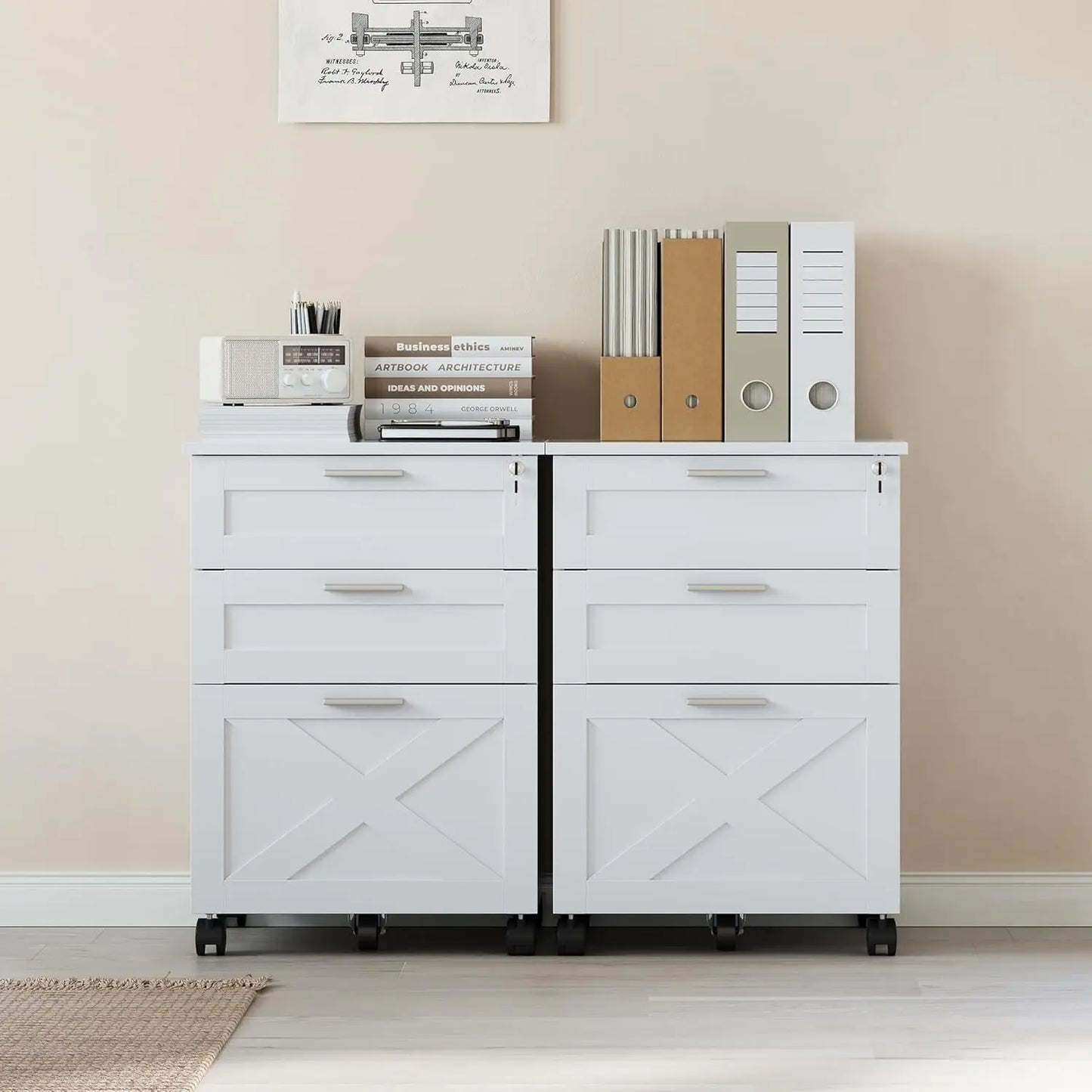 HiMISS 3-Drawer Rolling File Cabinet With Lock For Office