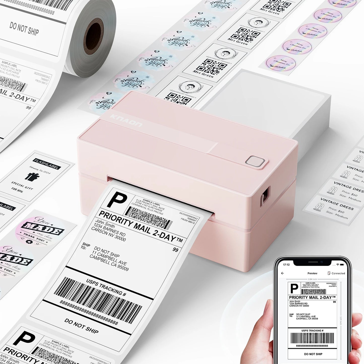 Knaon Thermal Label Printer for Shipping Labels Android iPhone Windows