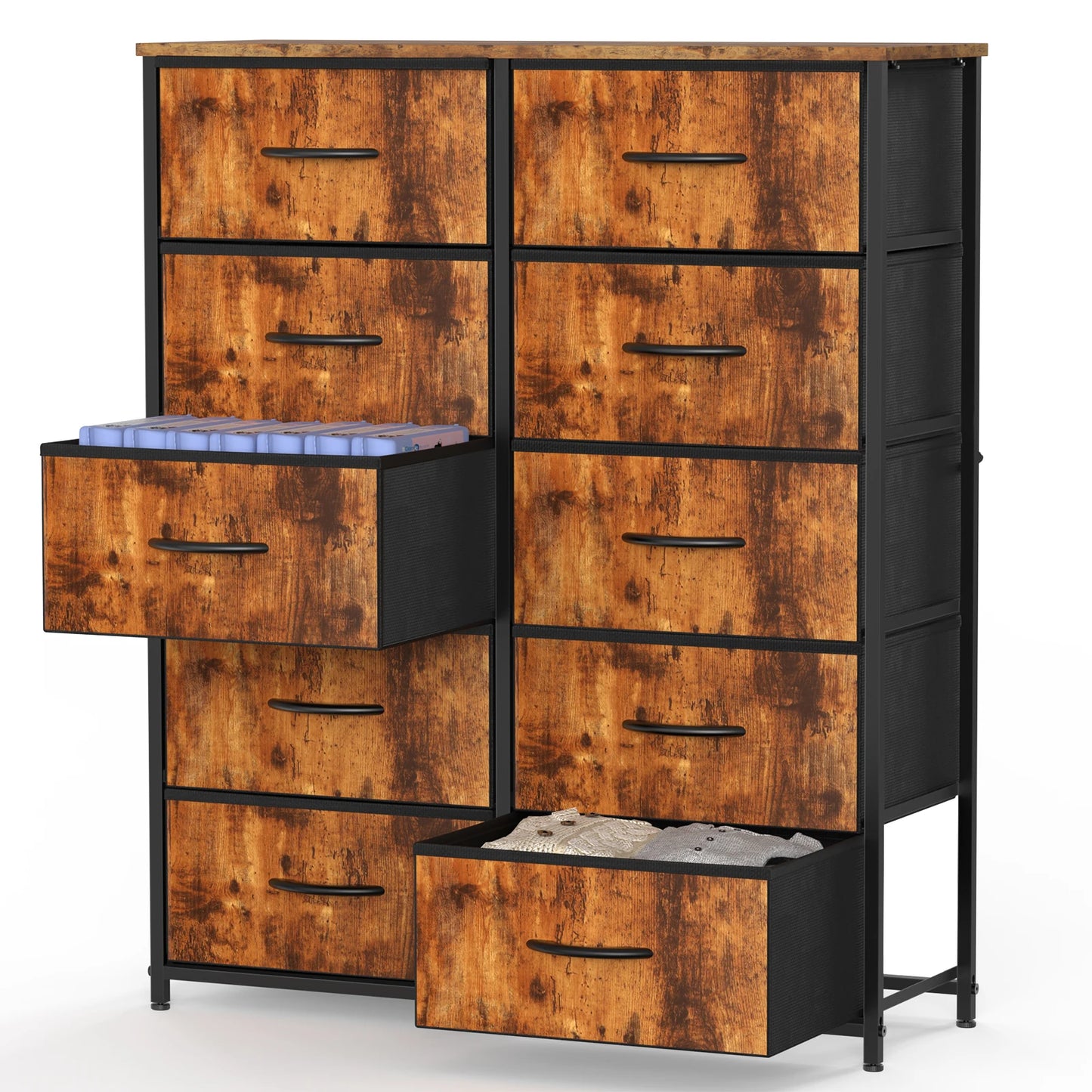 JHK Bedside Table With Fabric Drawers And Metal Frame Wardrobe