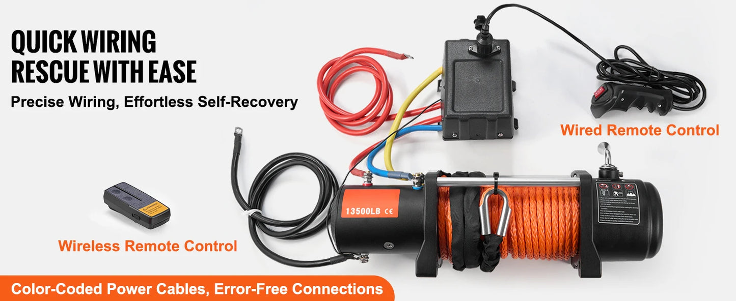 SucceBuy 13500Lbs Electric Winch With 80ft Synthetic Rope Remote Control
