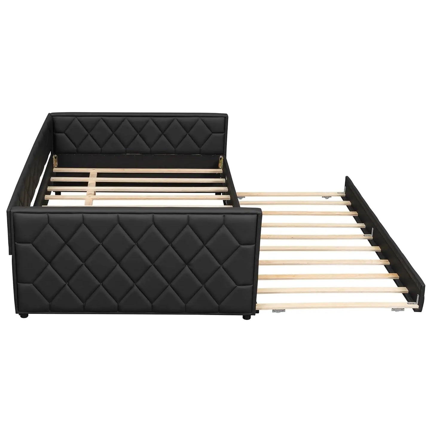 PU Upholstered Daybed With Trundle LED Sofa Bed Frame