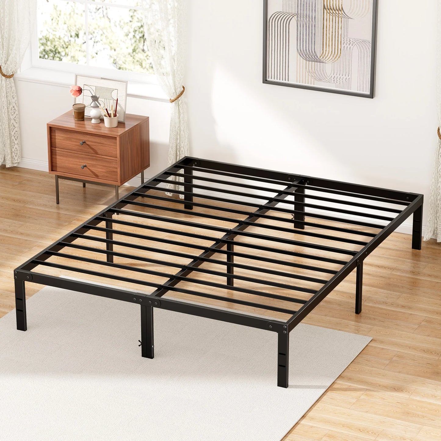 JHK Steel Bed Frame With Slat Support