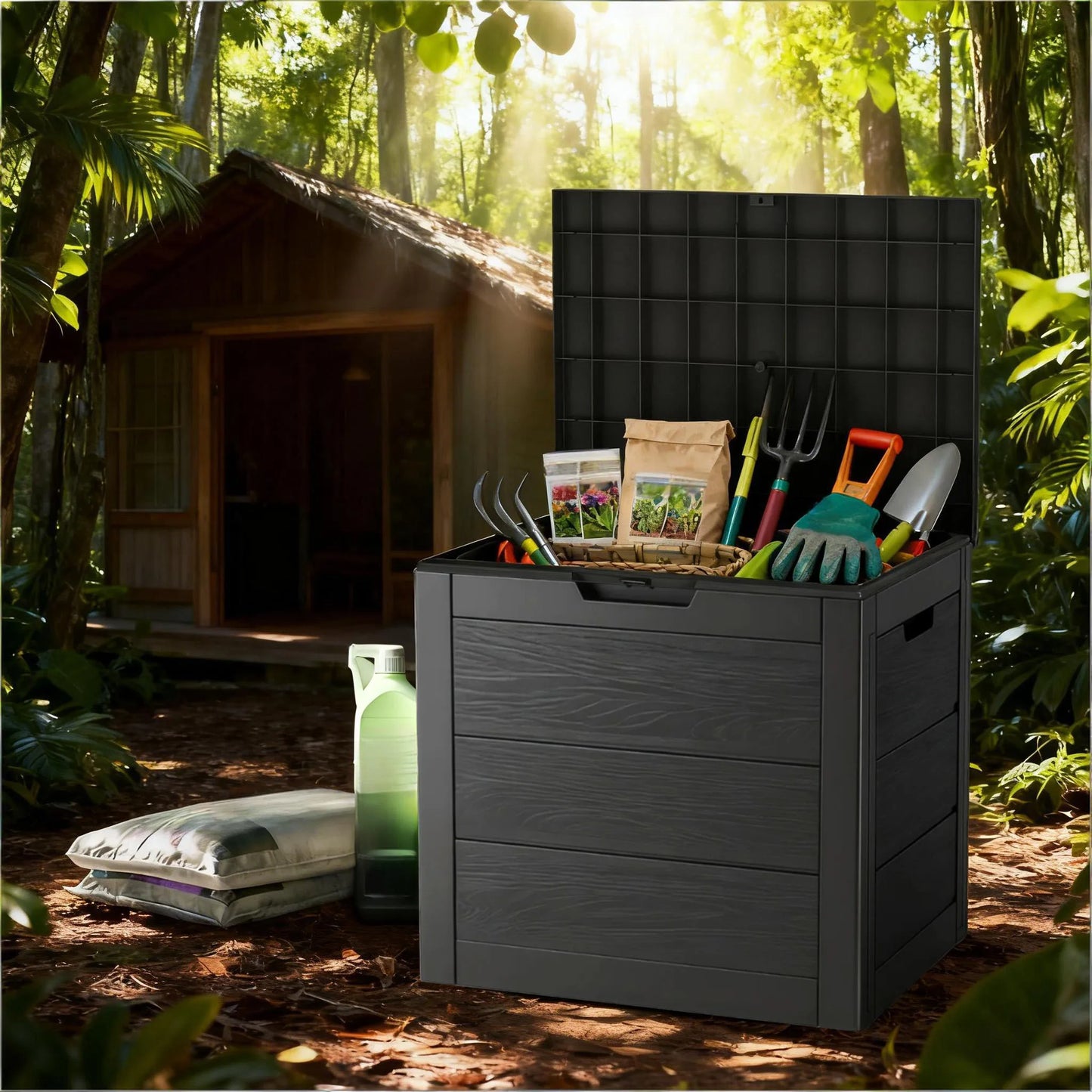 Outdoor Deck Box With Lockable Lid And Heavy Duty Hinged Door Plastic Storage
