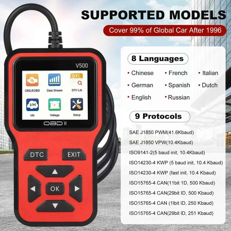 V500 OBD2 Scanner Code Reader With Color Screen And ECU Health