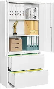 Locking Lateral File Cabinet With Adjustable Metal Shelf