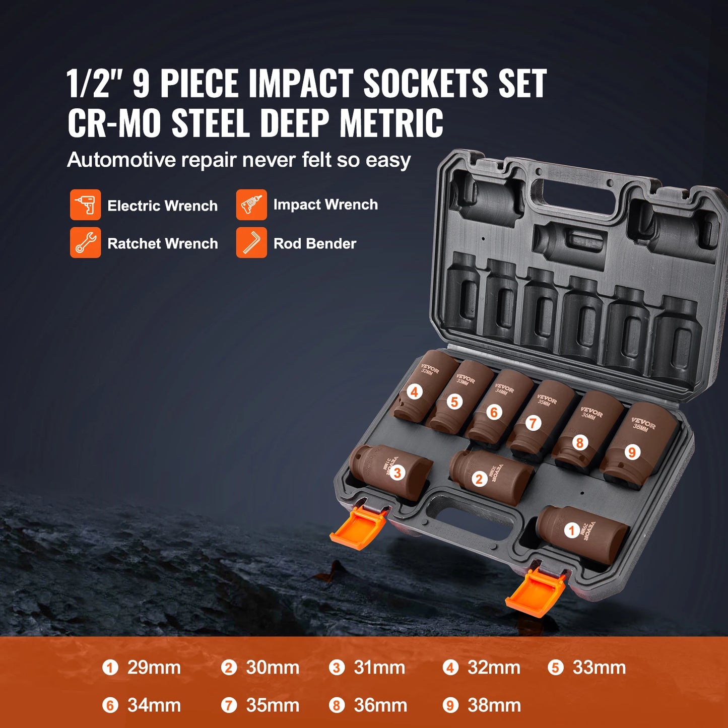 SucceBuy 9-Piece Impact Socket Set Deep 6-Point Cr-Mo Alloy Steel