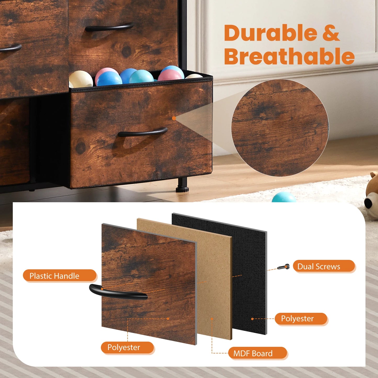 JHK Dresser With Nine Fabric Storage Drawers For Bedroom